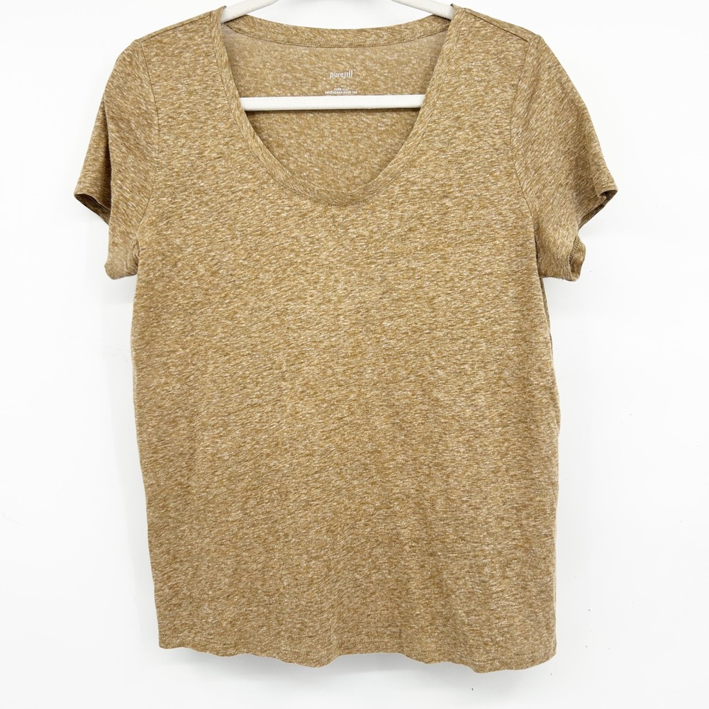 J. Jill PureJill Womens Linen Blend Soft Scoop Neck Tee Size S Heathered Brown